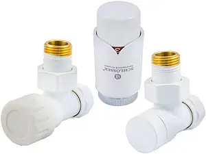 Комплект вентилей терморегулирующих угловых 16x2.0 x ½"н Schlosser Elegant белый 604200011 Комплект вентилей терморегулирующих угловых 16x2.0 x ½"н Schlosser Elegant белый 604200011, 1