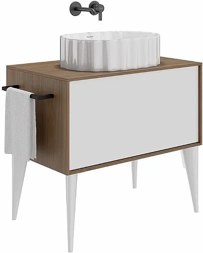 Тумба-умывальник Kerama Marazzi Atollo 80 белый матовый/дерево AT.80\WHT.M+