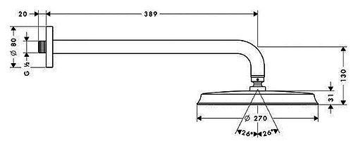 Лейка верхнего душа с настенным креплением Hansgrohe Raindance Classic Air 270 1jet хром 27424820