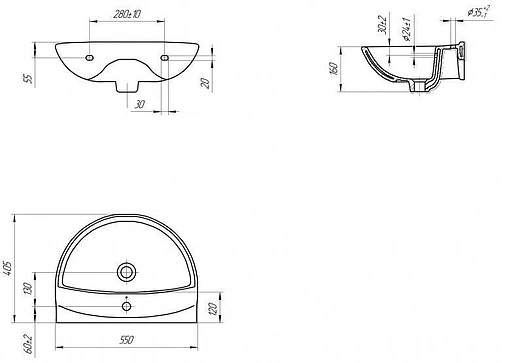 Раковина MITO Red 55 белый S-UM-MIR55/1-w