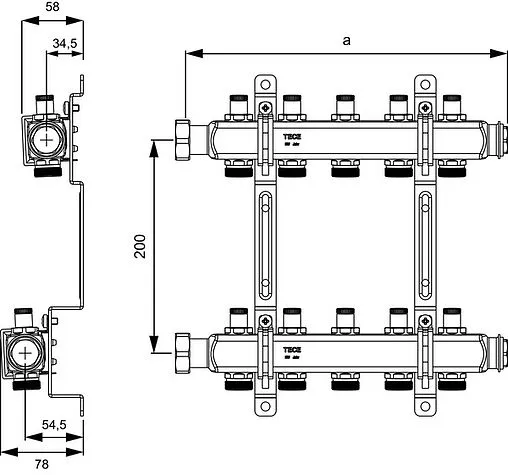 Группа коллекторная без расходомеров 6 отводов 1&quot;нг x ¾&quot;ек TECEflex 712544