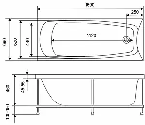 Ванна акриловая Eurolux Troya 170х70 E1017070039 Ванна акриловая Eurolux Troya 170х70 E1017070039, 2