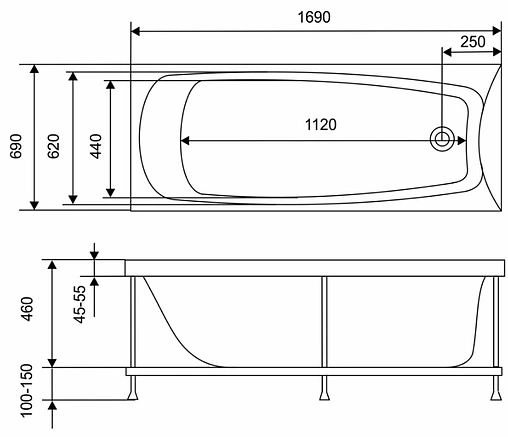 Ванна акриловая Eurolux Troya 170х70 E1017070039 Ванна акриловая Eurolux Troya 170х70 E1017070039