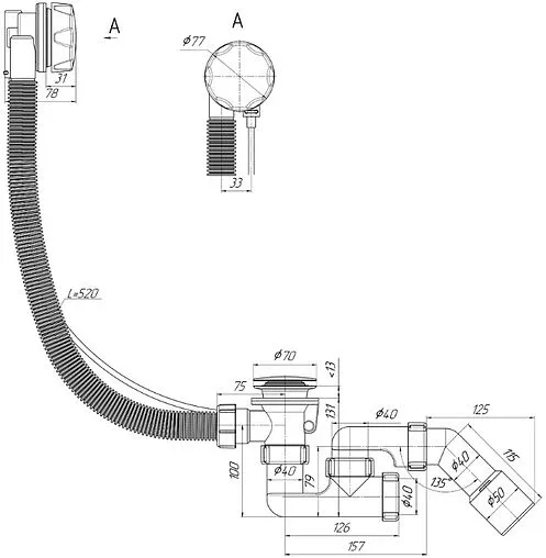 Слив-перелив для ванны Ани Пласт чёрный матовый EM321BL
