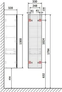 Шкаф-пенал подвесной Jorno Karat 33 бук Kar.04.123/P/BuL Шкаф-пенал подвесной Jorno Karat 33 бук Kar.04.123/P/BuL, 2