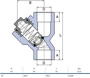 Клапан обратный пружинный 32мм x 32мм Ekoplastik SZKL032XXX Клапан обратный пружинный 32мм x 32мм Ekoplastik SZKL032XXX, 2