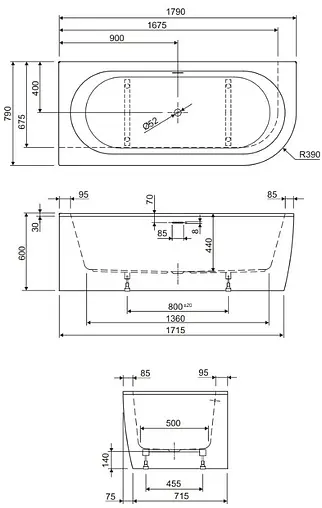 Ванна акриловая Cezares Slim Corner 180x80 L белый/панель черный матовый