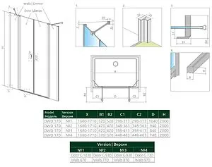 Дверь в нишу 1700мм прозрачное стекло Radaway NES DWD II 170 10037093-01-01+10041077-01-01, 2