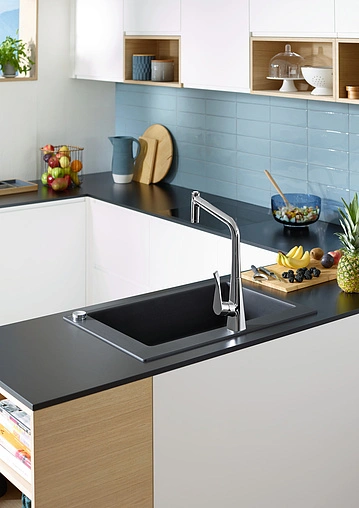 Смеситель для кухни с выдвижным изливом Hansgrohe Metris Select M71 320 1jet sBox под сталь 73806800