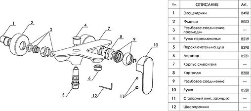Смеситель для ванны Wasserkraft Dinkel хром 5801 Смеситель для ванны Wasserkraft Dinkel хром 5801