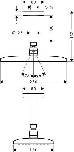 Лейка верхнего душа с потолочным креплением Hansgrohe Raindance E 240 1jet хром 27380000