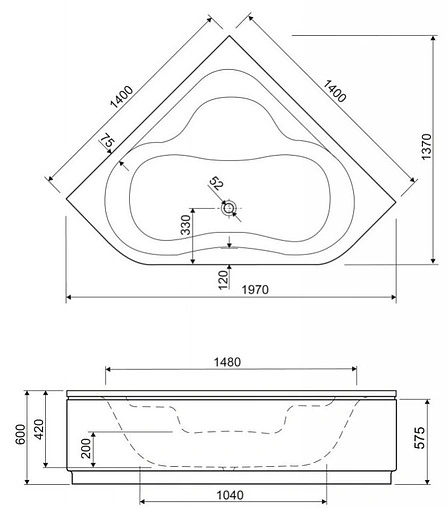 Ванна акриловая Cezares Plitvice 140x140