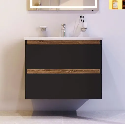 Тумба под умывальник подвесная Am.Pm X-Joy 80 чёрный матовый/светлое дерево M85AFHX0802BM