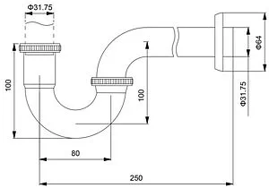 Сифон трубный для раковины TIMO хром 961/00L Сифон трубный для раковины TIMO хром 961/00L, 2
