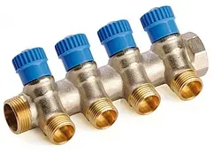 Коллектор регулирующий проходной 4 отвода синий ¾"в/н x ¾"н General Fittings 620057N0505B4H