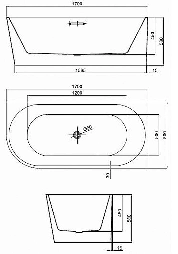 Ванна акриловая отдельностоящая Comforty 170х80 R BA117WR