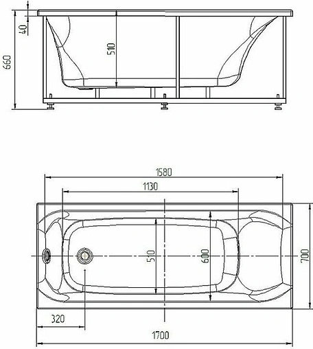 Ванна акриловая Aquatek Афродита 170x70 L с фронтальной панелью с каркасом (вклеенный) AFR170-0000024