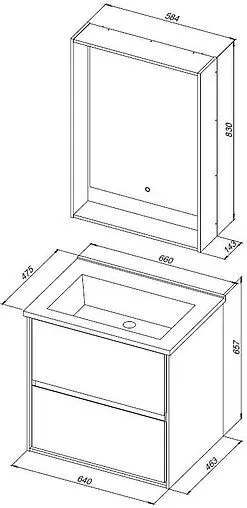 Тумба-умывальник подвесная Aquanet Милан 65 белый глянец 00339965+4640021062203