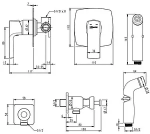 Гигиенический душ со смесителем Lemark Ursus чёрный матовый LM7219BL, 2