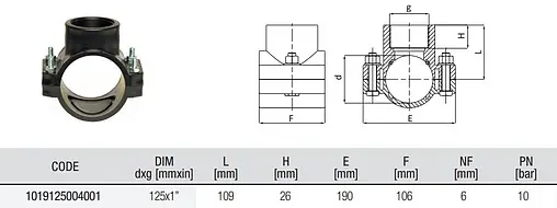 Седелка переходная 125мм x 1"в Unidelta 1019125004