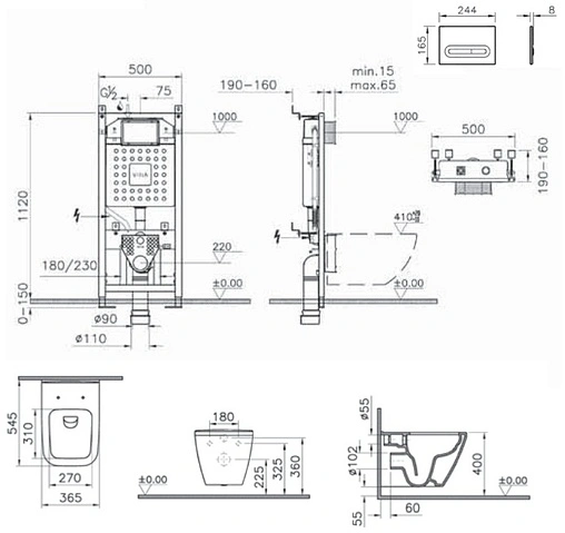 Комплект 5 в 1 VitrA Integra Square Rim-Ex 9856B003-7206 с кнопкой Loop 740-0780 хром глянцевый