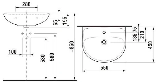 Раковина Jika Lyra Plus 55 белый 8143820001049 Раковина Jika Lyra Plus 55 белый 8143820001049