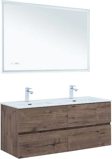 Тумба-умывальник подвесная Aquanet Алвита New 60 дуб веллингтон/табак 00334184+00254363