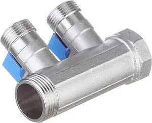 Коллектор запорный проходной 2 отвода синий 1"в/н x ¾"ек Henco VB060502-BLAUW Коллектор запорный проходной 2 отвода синий 1"в/н x ¾"ек Henco VB060502-BLAUW, 2