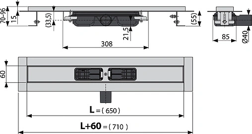 Лоток душевой 650мм h=55мм 0.53л/сек AlcaPlast APZ101-650 Low Лоток душевой 650мм h=55мм 0.53л/сек AlcaPlast APZ101-650 Low