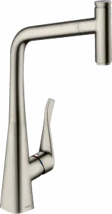 Смеситель для кухни с выдвижным изливом Hansgrohe Metris Select M71 320 1jet sBox под сталь 73803800, 1