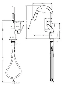 Смеситель для кухни с выдвижным изливом Hansgrohe Focus M41 240 2jet чёрный матовый 31815670 Смеситель для кухни с выдвижным изливом Hansgrohe Focus M41 240 2jet чёрный матовый 31815670, 2