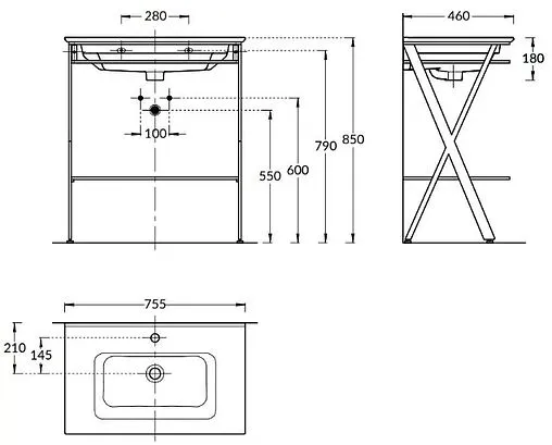 Консоль с умывальником напольная Kerama Marazzi Piano Next 75 чёрный PIA.N.75\BLK+PI.wb.75