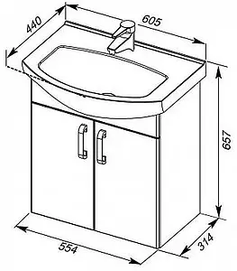 Тумба-умывальник Aquanet Ирис 60 белый 00198380+00182641, 2