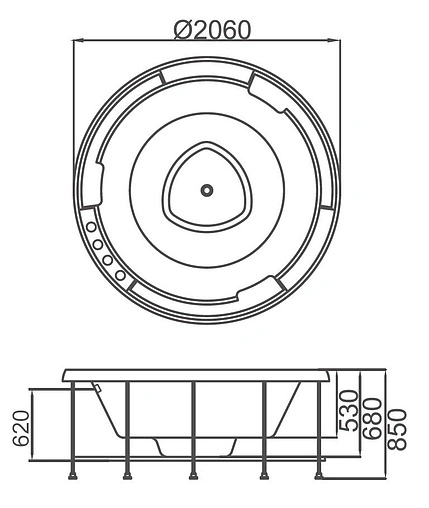 Ванна акриловая с гидромассажем Gemy 206x206 G9263 K