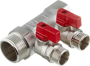 Коллектор запорный проходной 2 отвода 1"в/н x ½"к Valtec VTc.580.N.0602 Коллектор запорный проходной 2 отвода 1"в/н x ½"к Valtec VTc.580.N.0602, 1