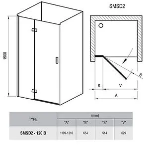 Дверь в нишу 1200мм прозрачное стекло Ravak Smartline SMSD2-120 B-L 0SLGBA00Z1, 2