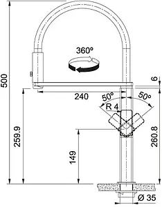 Смеситель для кухни с гибким изливом Franke Centinox Pro нержавеющая сталь/чёрный 115.0547.855 Смеситель для кухни с гибким изливом Franke Centinox Pro нержавеющая сталь/чёрный 115.0547.855, 3