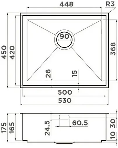Мойка кухонная Omoikiri Kasen 53-26 INT GM вороненая сталь 4993496