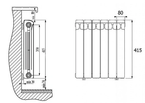 Радиатор биметаллический 11 секций нижнее правое подключение Rifar Base Ventil 350 RBVR35011
