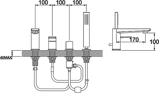 Смеситель на борт ванны на 4 отверстия BelBagno Carin хром CAR-VIM4-CRM