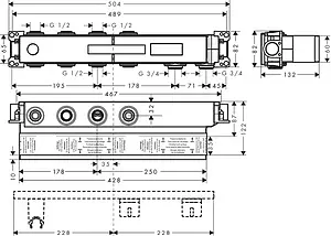 Скрытая часть термостата для 2 потребителей Hansgrohe RainSelect 15310180 Скрытая часть термостата для 2 потребителей Hansgrohe RainSelect 15310180, 2