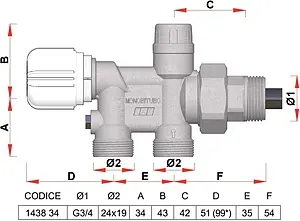 Узел нижнего подключения терморегулирующий одноточечный M24x19 x ¾"н / зонд d=12мм / L=450мм Far FV 1438 C34 Узел нижнего подключения терморегулирующий одноточечный M24x19 x ¾"н / зонд d=12мм / L=450мм Far FV 1438 C34, 2