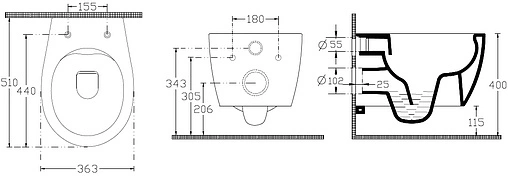 Комплект 5 в 1 Sanit М 603 90.506.00..0000+10AR02010SV+40D40200I-S с кнопкой 16.603.01 белый глянцевый