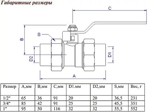 Кран шаровый с двумя переходами на пп трубу 20мм x 20мм Valtec VTp.745.0.020