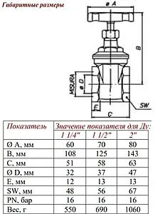 Задвижка клиновая 1½&quot;в x 1½&quot;в Valtec VT.012.RG.08, 2