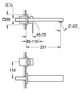 Смеситель для раковины из стены Grohe Eurocube хром 23447000 Смеситель для раковины из стены Grohe Eurocube хром 23447000, 2