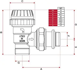 Вентиль терморегулирующий угловой ½&quot;к x ½&quot;н Itap 9950012C, 2