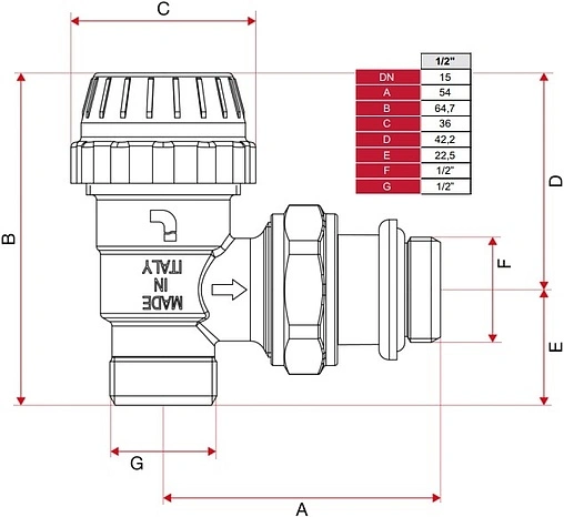 Вентиль терморегулирующий угловой ½&quot;к x ½&quot;н Itap 9950012C