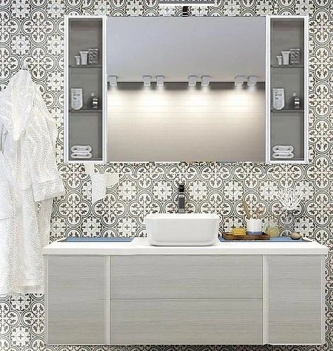 Тумба-умывальник подвесная Aquaton Брук 120 (20+80+20) дуб латте/белый Тумба-умывальник подвесная Aquaton Брук 120 (20+80+20) дуб латте/белый