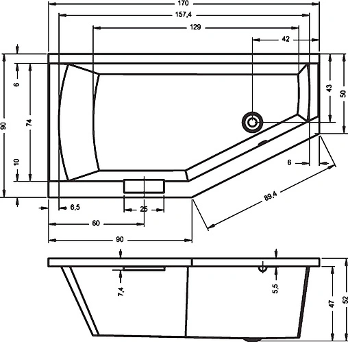Ванна акриловая Riho GETA 170x90 R B031001005
